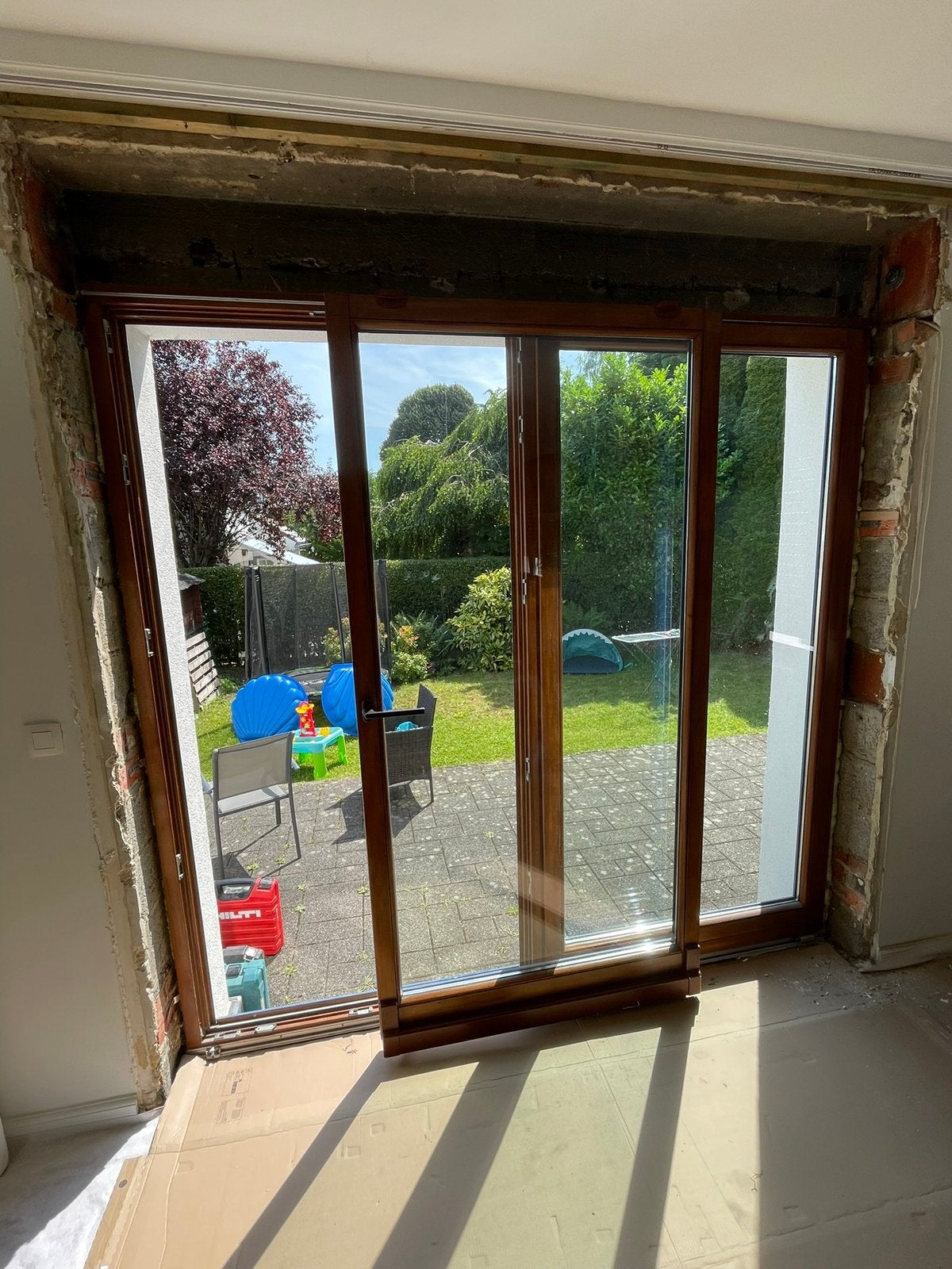 Schuifdeur hout - dubbele beglazing, Bricolage & Construction, Enlèvement, Comme neuf