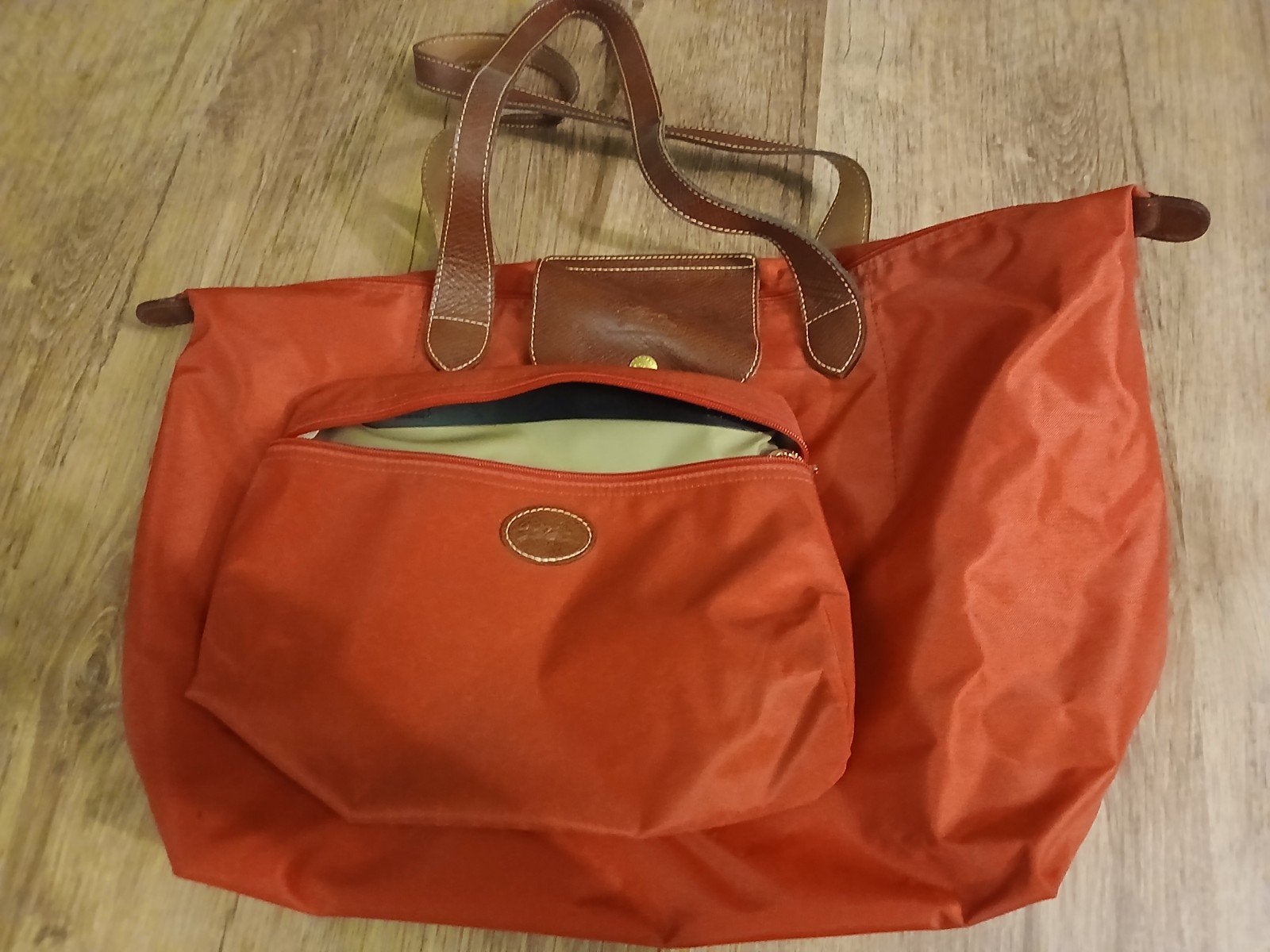 Large cabas de marque Longchamp, Groen