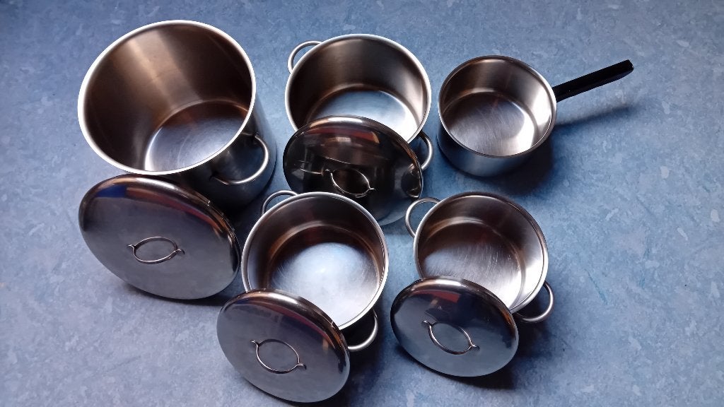 Ensemble de casseroles et poêles en inox 18-10 NSN, Enlèvement, Comme neuf, Inox, Ensemble de casseroles