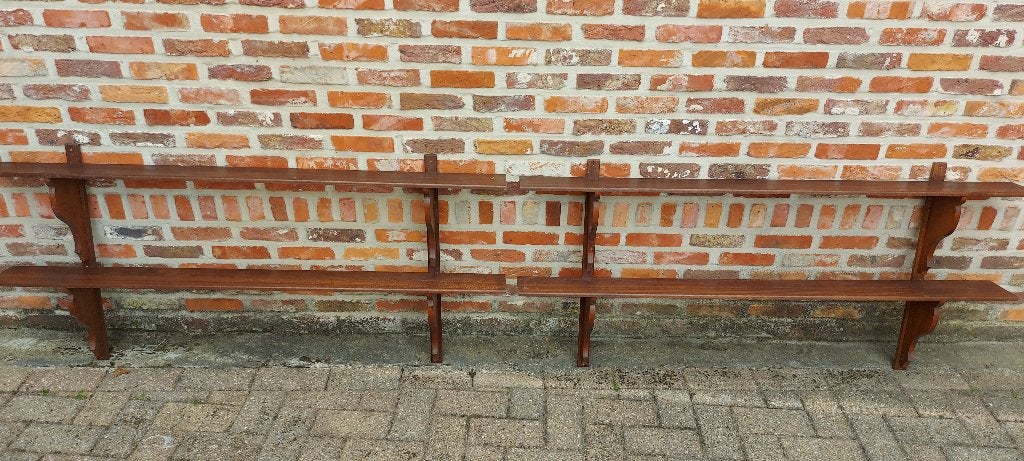 2 vintage houten miranti wandrekken 143 cm breed 14 cm diep, Antiek en Kunst, Antiek | Woonaccessoires, Ophalen
