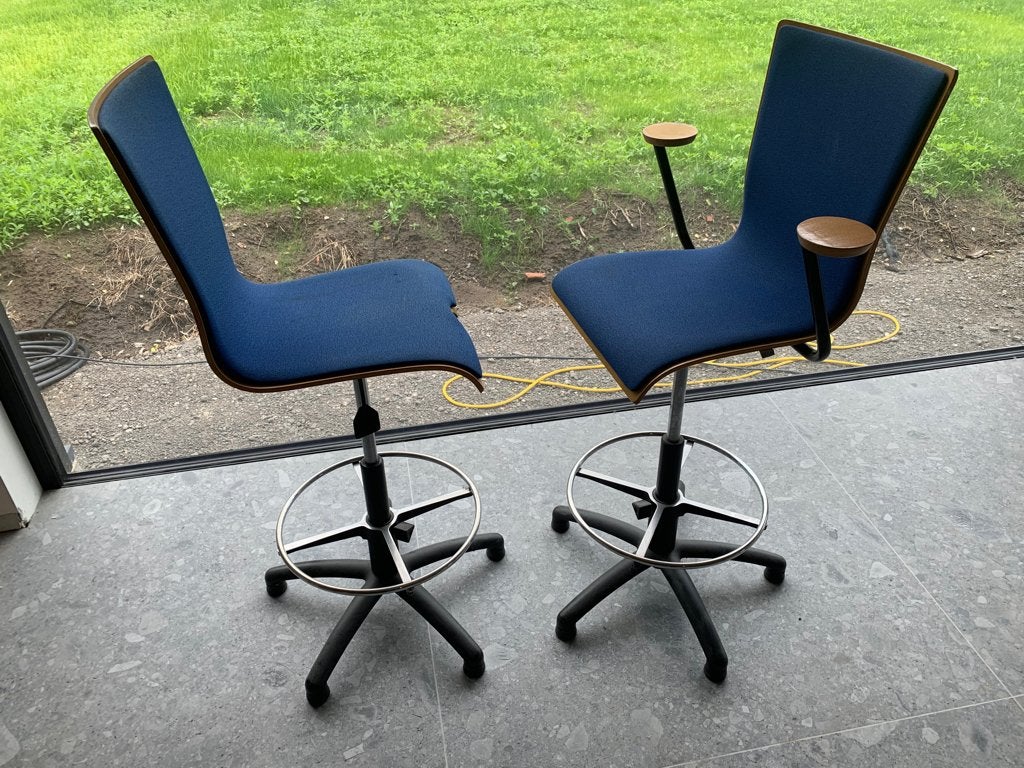Drisag occhio werkplaats bureau stoel * 2x * roel vandebeek, Maison & Meubles, Deux, Utilisé, Bois, Bleu