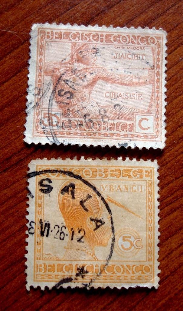 2 oude postzegels van Belgisch-Congo 1926, Verzenden, Overige landen, Gestempeld