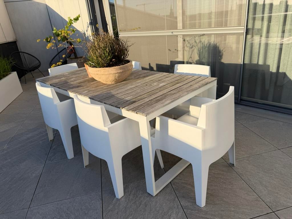 Tuinset met 6 stoelen in modern design, Ophalen, Zo goed als nieuw, Tuinset