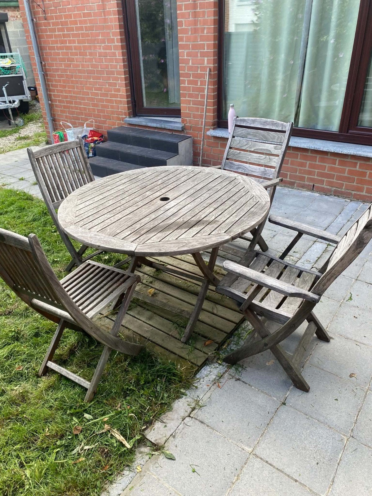 table extérieur bois + 4 chaises, Jardin & Terrasse, Enlèvement, Bois