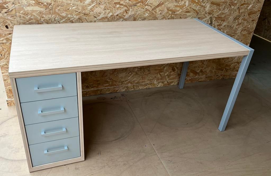 Bureau avec 4 tiroirs, Enlèvement, Bois, Beige, Moderne