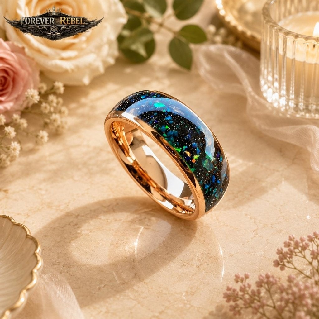 Trouwring Wolfraam Caelum Darkfire Rosé/Opaal Diverse Maten, Handtassen en Accessoires, Ringen, Overige materialen, Overige kleuren