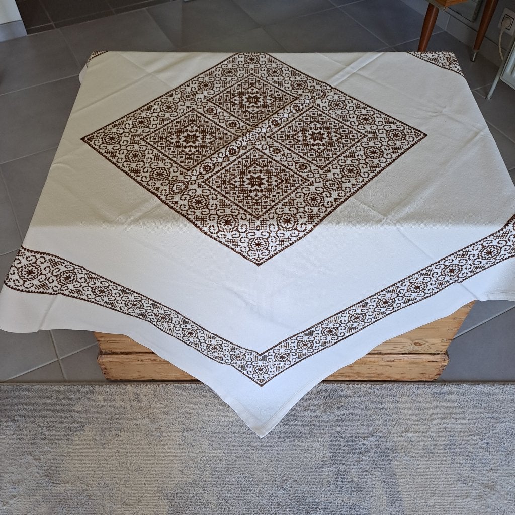 Nappe carrée au point de croix vintage, Enlèvement ou Envoi