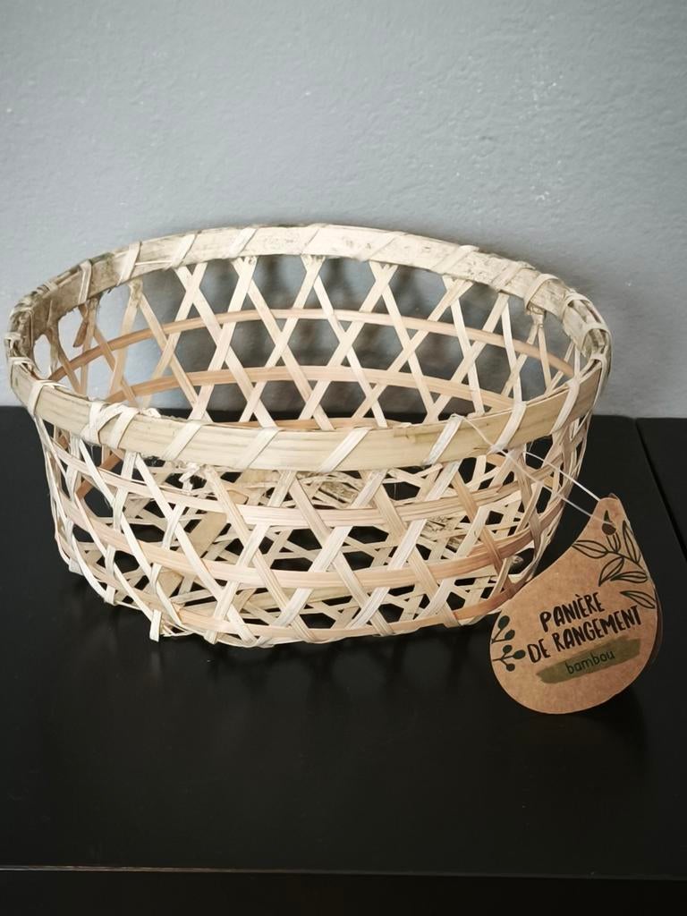 Panière de rangement en bambou tressé, Maison & Meubles, Neuf, Enlèvement ou Envoi, Rond, Panier