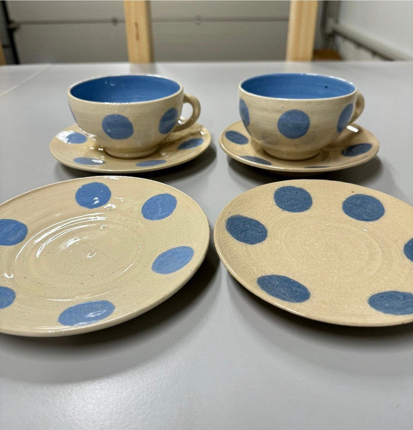 Antiek vintage pottery Uk wheel - kop schotels servies setje, Ophalen of Verzenden