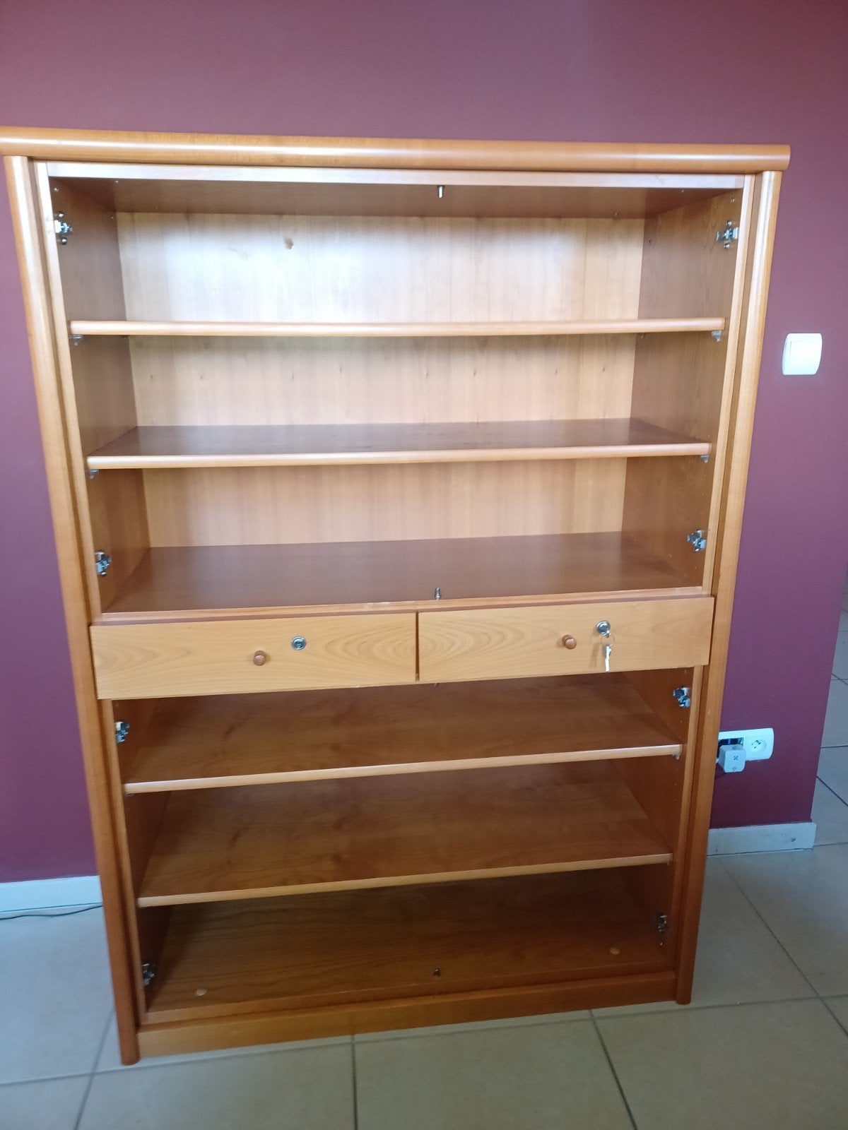 Grande bibliothèque en bois avec 2 tiroirs verrouillables, Maison & Meubles, Enlèvement