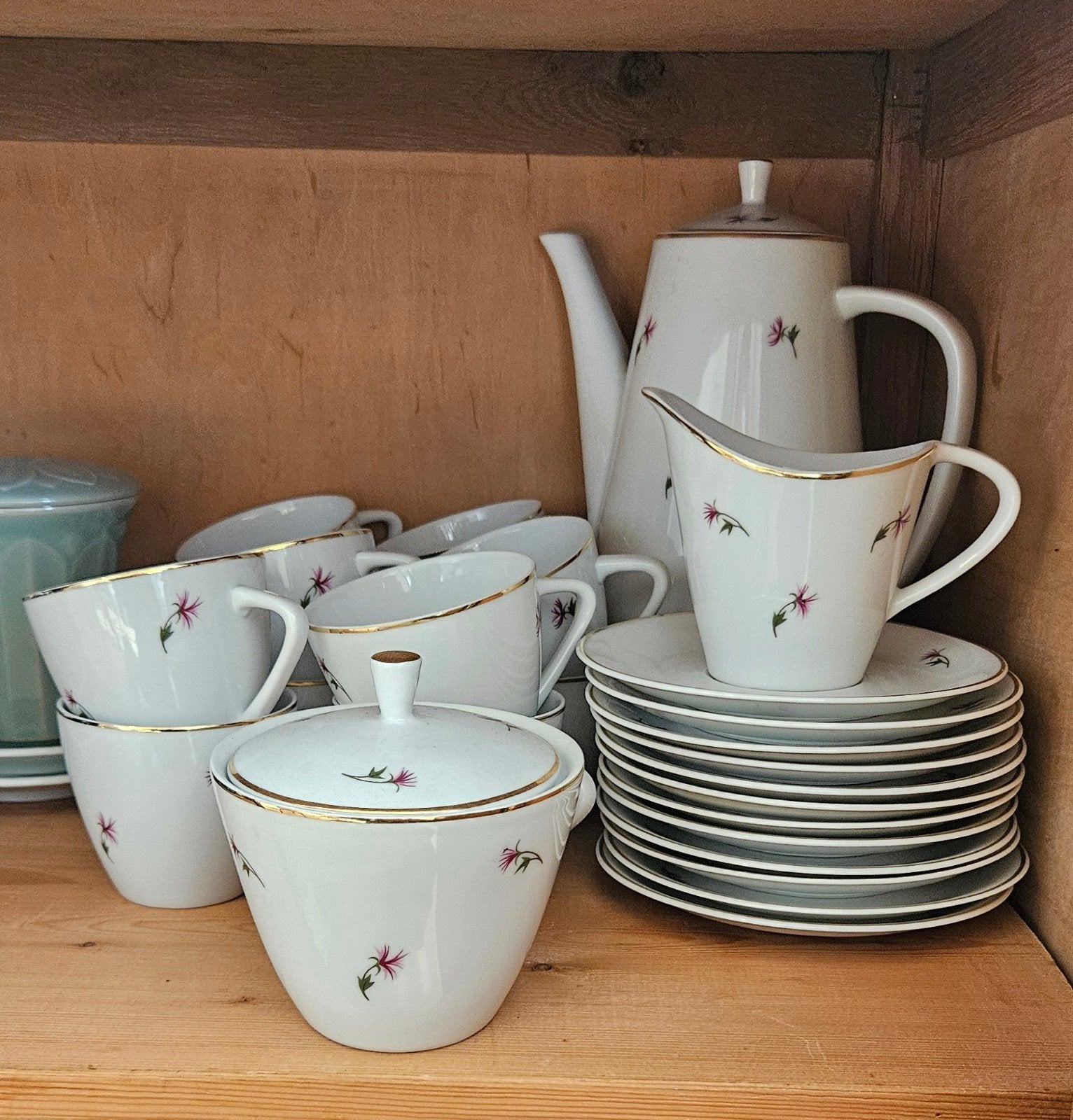 Service à café vintage en porcelaine (12 tasses+ soucoupes)p, Antiquités & Art, Enlèvement ou Envoi