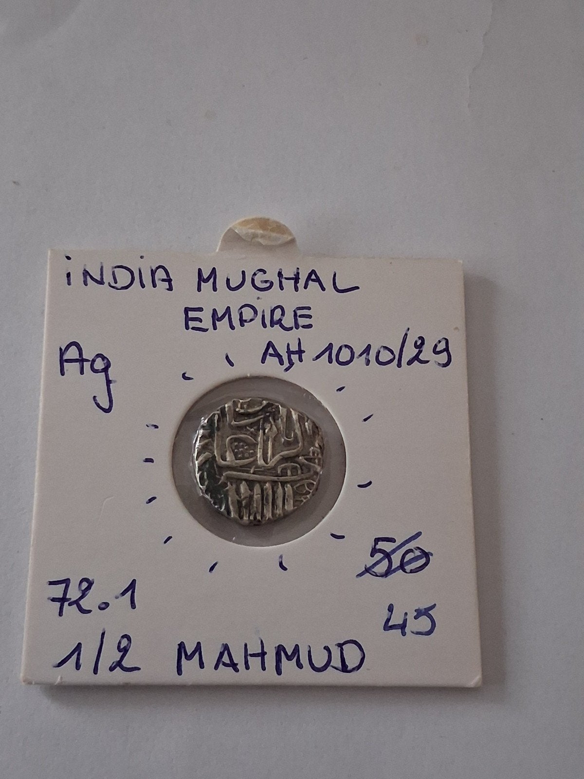 india mughal 1/2 mahmud AH 1010/29 AG SCHAARS GERESERVEERD, Postzegels en Munten, Ophalen of Verzenden