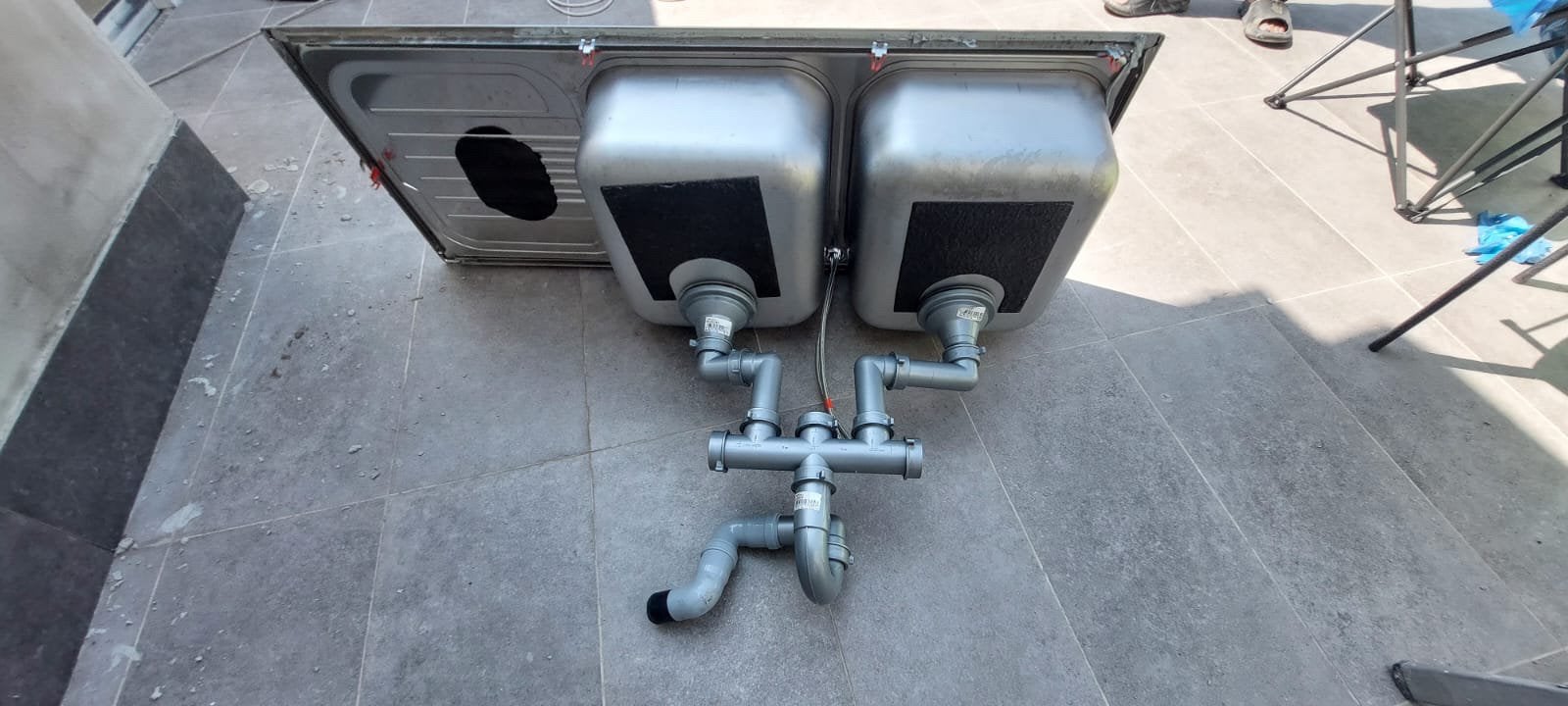 RVS Dubbele Spoelbak met Druiprek, Kraan & Compleet Sifon, Ophalen