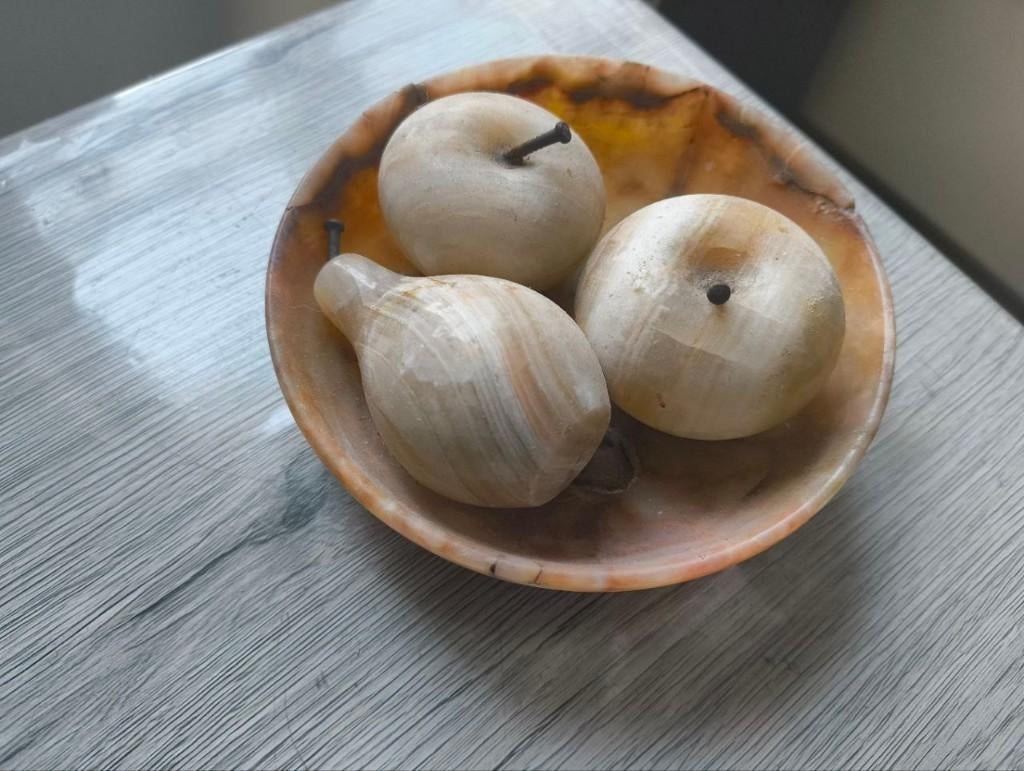 Vintage Albast fruitmand met stenen fruit, Ophalen, Gebruikt