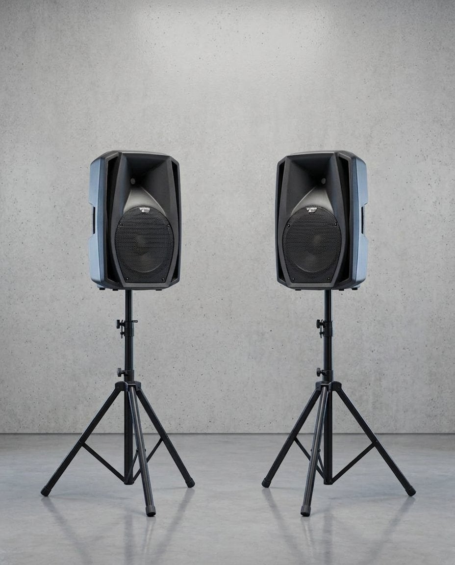 Speakers huren Antwerpen | Speakersset + statief & kabels, Muziek en Instrumenten, Dj-sets en Draaitafels, Ophalen, Zo goed als nieuw