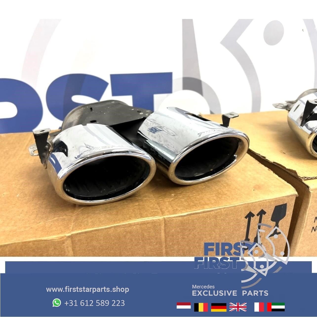 W205 C205 S205 FACELIFT C43 AMG UITLAAT SIERSTUKKEN SET CHRO, Gebruikt, -, Ophalen of Verzenden, -
