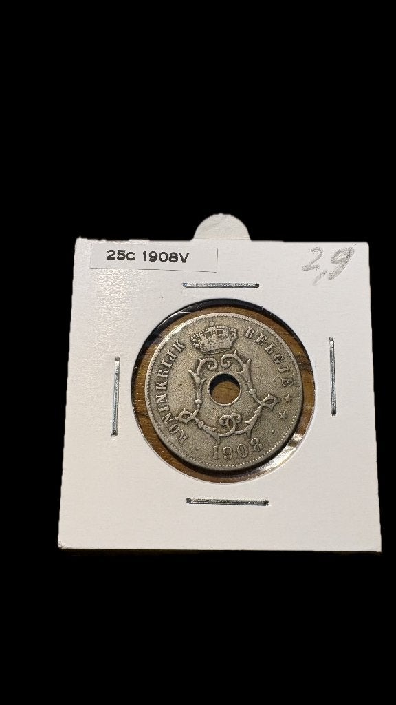 LEOPOLD II: 25 cent 1908V (1), Ophalen of Verzenden