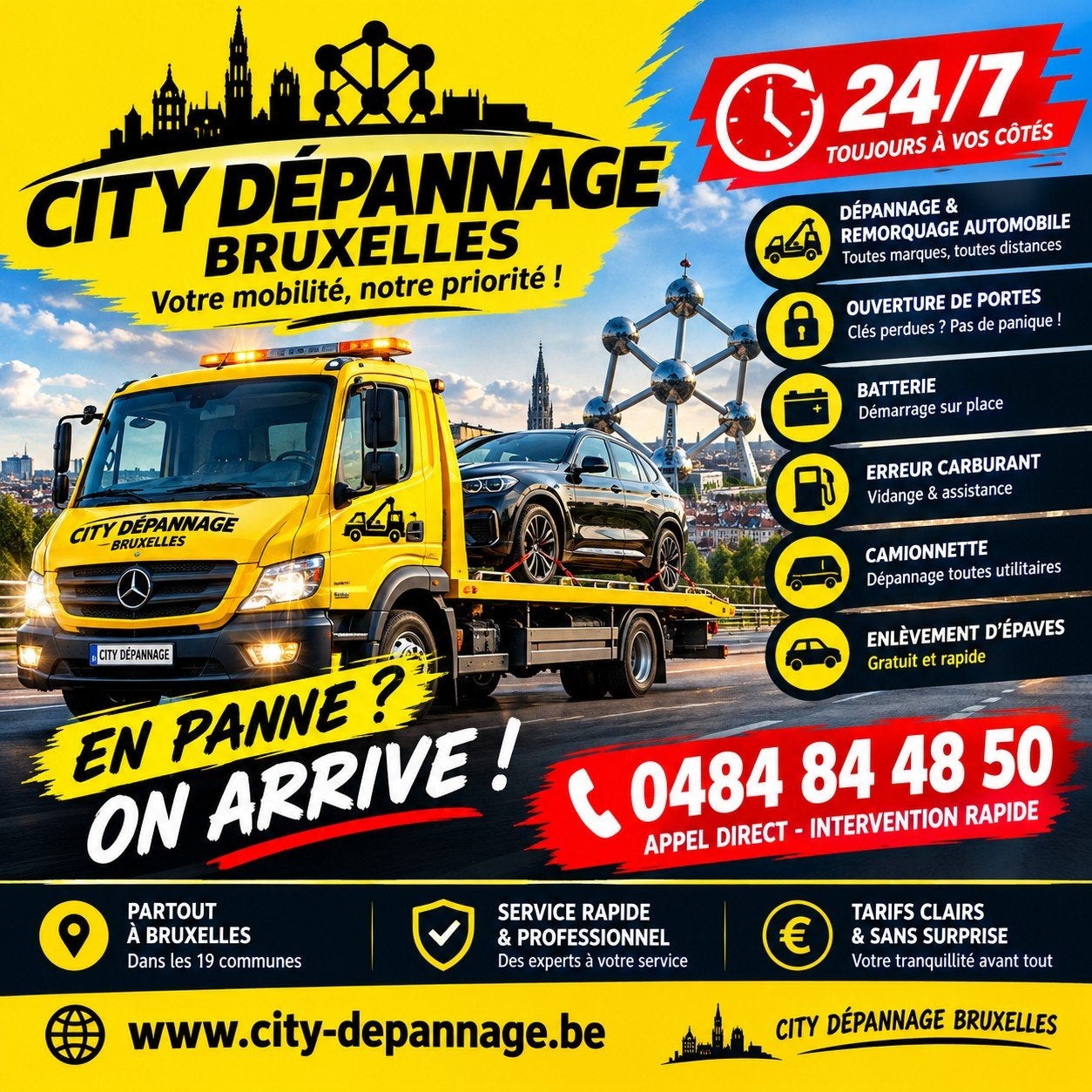 dépannage voiture camionnette batterie Bruxelles, Autos : Divers, Enlèvement ou Envoi