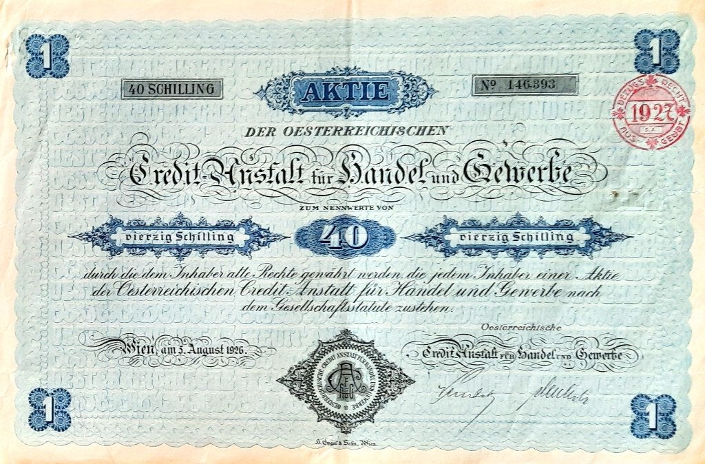 Österreichische Credit-Anstalt für Handel und Gewerbe - 1926, Timbres & Monnaies, Enlèvement ou Envoi, 1920 à 1950, Action