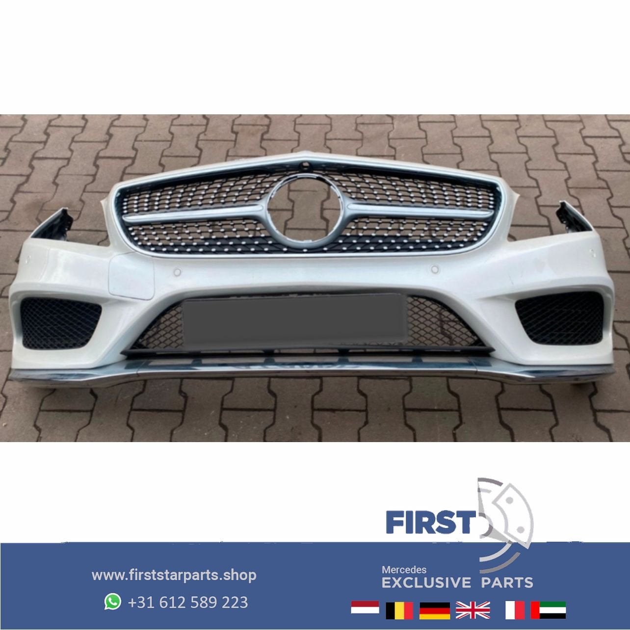 W218 CLS FACELIFT AMG VOORBUMPER COMPLEET ZWART + DIAMOND GR, Auto-onderdelen, Gebruikt, -, Voor, Ophalen of Verzenden
