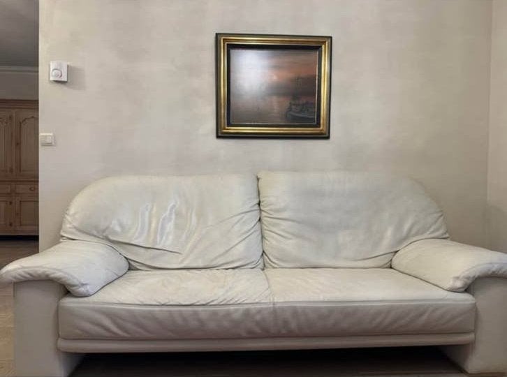 Witte leren zetel, Huis en Inrichting, Ophalen, Gebruikt, 100 tot 125 cm, 150 tot 200 cm