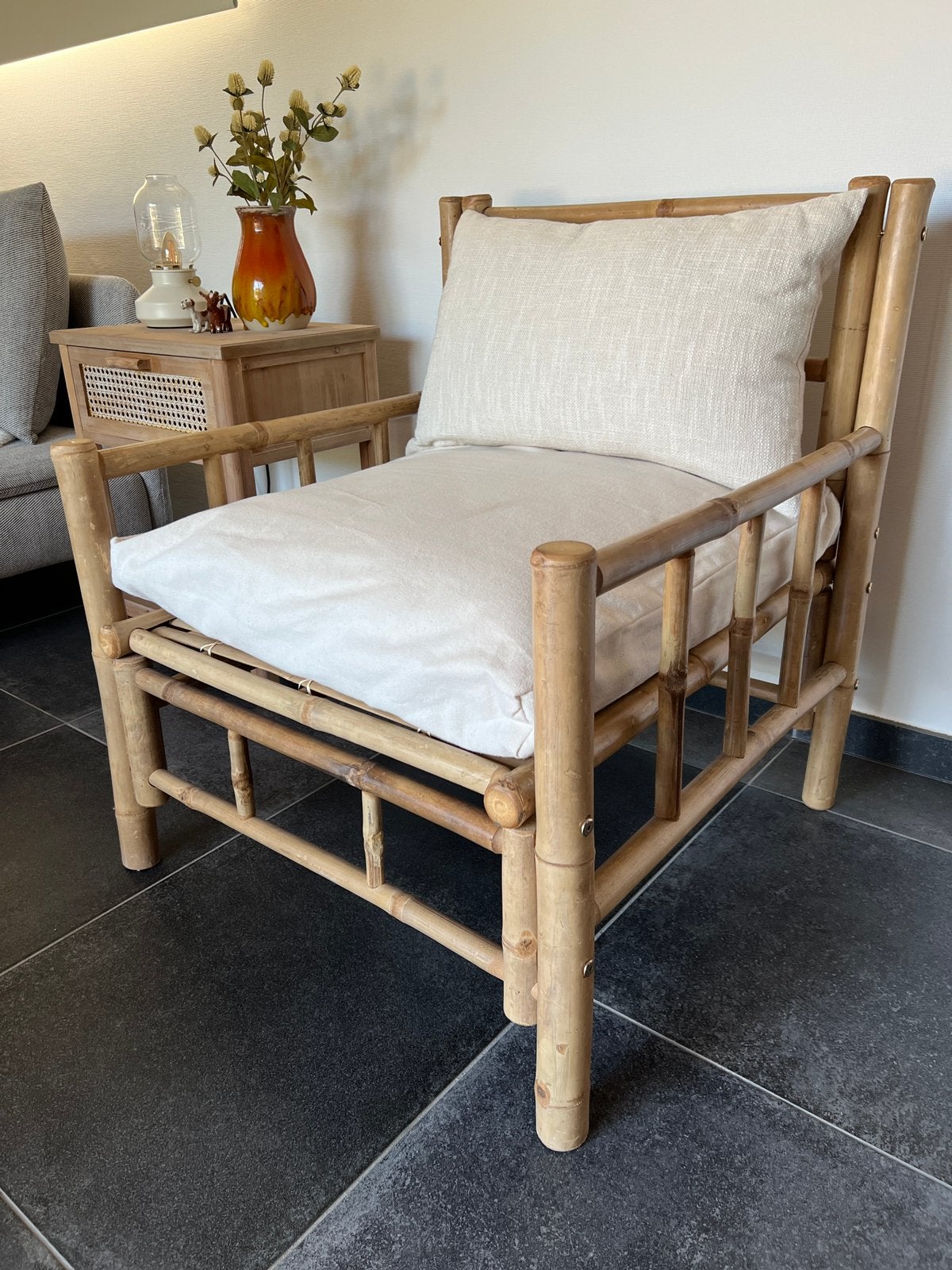 Bamboe tuinstoel / loungestoel / fauteuil, Tuin en Terras, Ophalen, Zo goed als nieuw