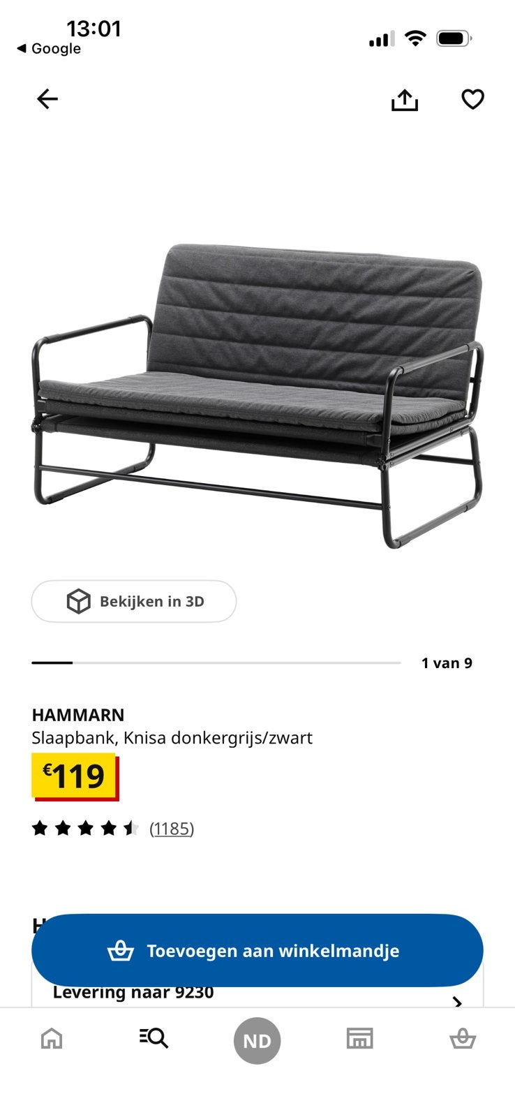 Slaapzetel ikea, Enlèvement, Comme neuf