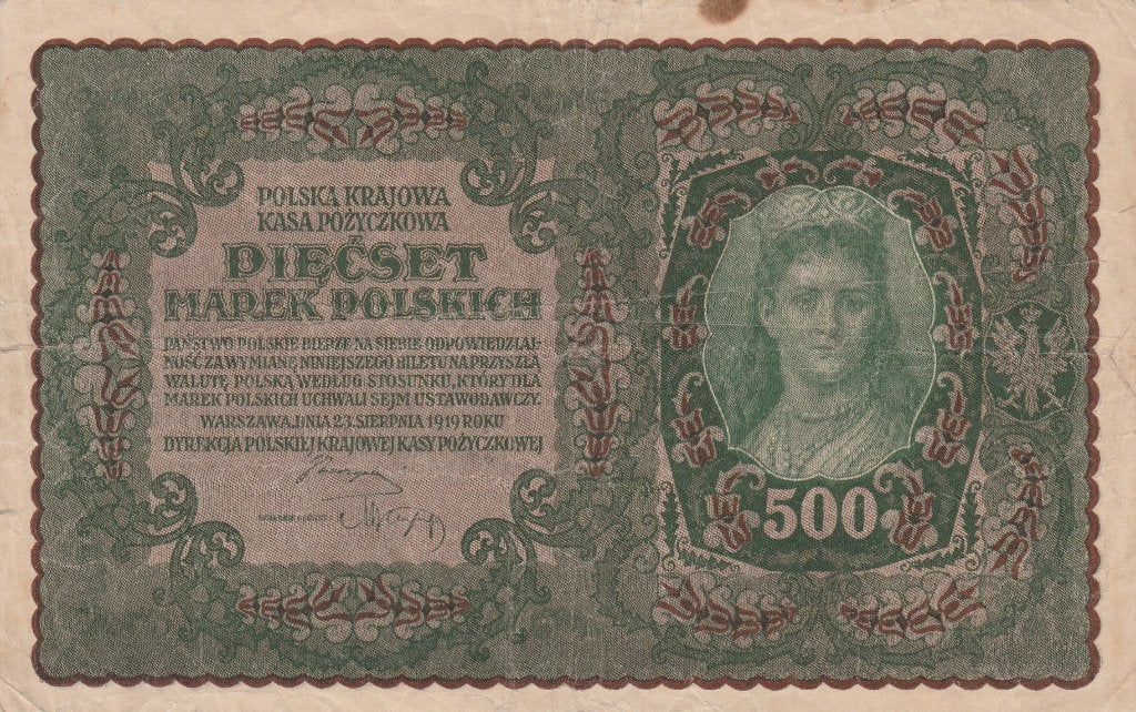 500 Poolse Mark 1919 De 500 DIESCST MAREK POLSKICH, Postzegels en Munten, Ophalen of Verzenden, Polen, Los biljet