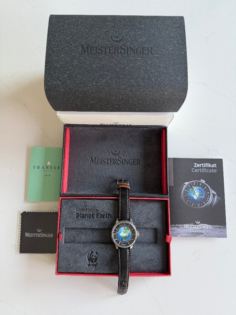 MeisterSinger Edition Planet Earth (Limited Edition 385/500), Montre-bracelet, Cuir, Enlèvement, Acier