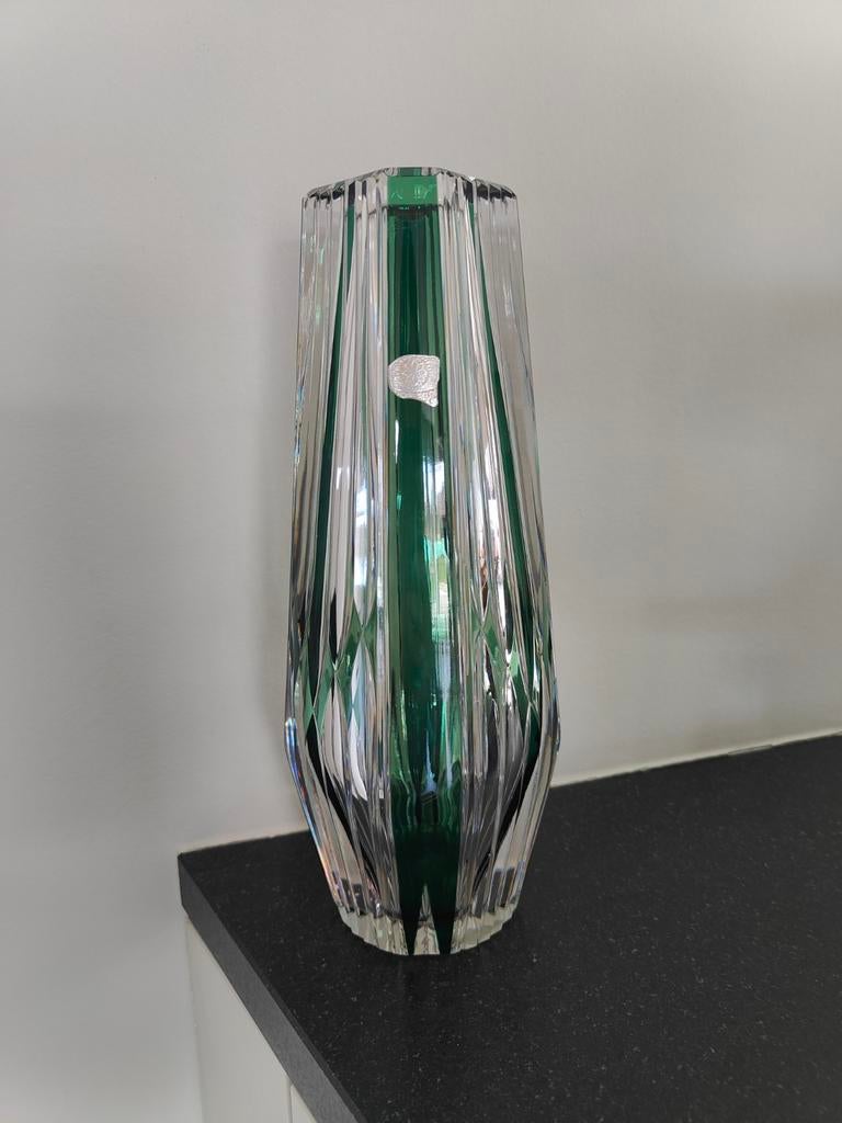 Magnifique vase en cristal de Val Saint Lambert - Vert émera, Maison & Meubles, Enlèvement