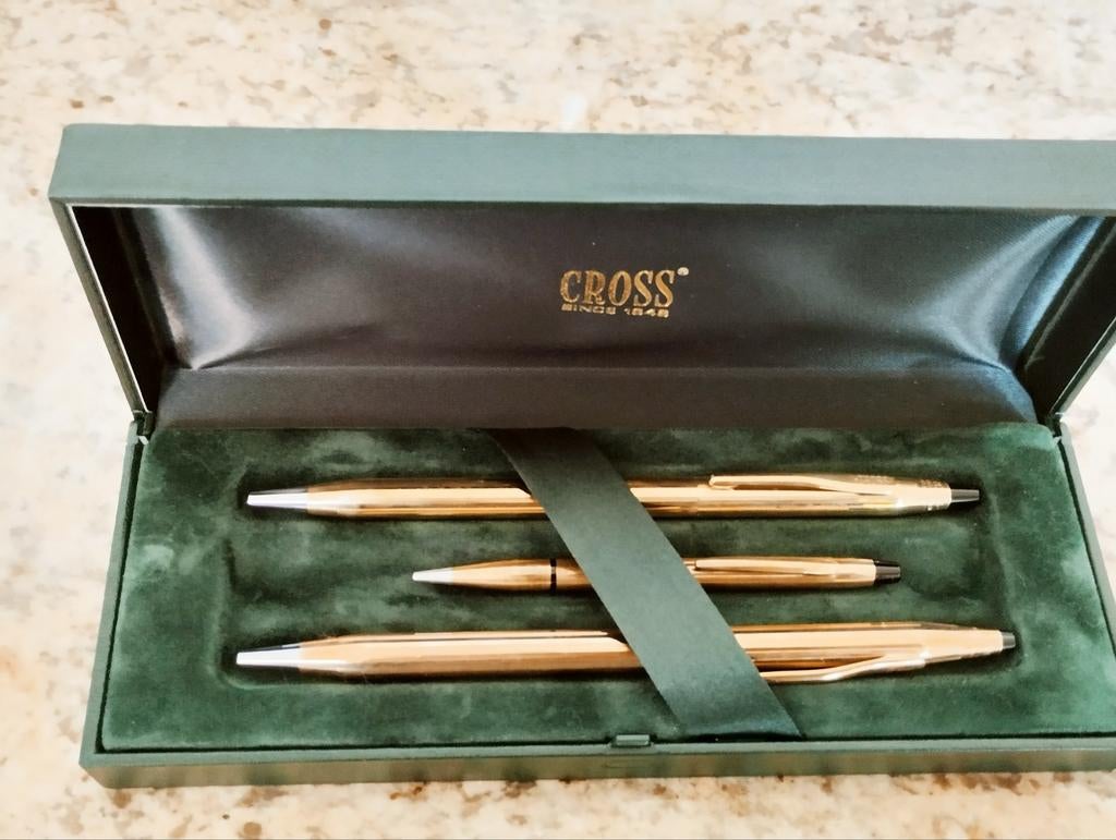 Cross set met twee balpennen en een vulpotlood rolled gold., Verzamelen, Ophalen of Verzenden, Vulpotlood, Cross