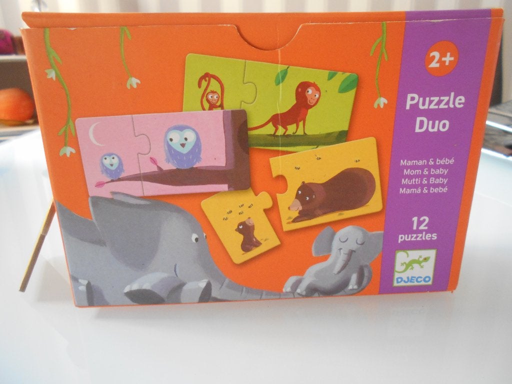 puzzle duo Djeco maman et bébés animaux à partir de 2 ans, Ophalen of Verzenden, Zo goed als nieuw, Puzzelen