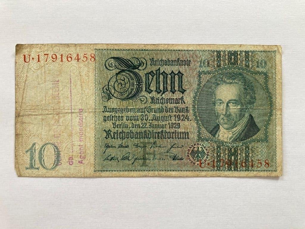 Billet de banque allemand 1929 10 Reichsmark., Timbres & Monnaies, Billets de banque | Europe | Billets non-euro, Enlèvement ou Envoi