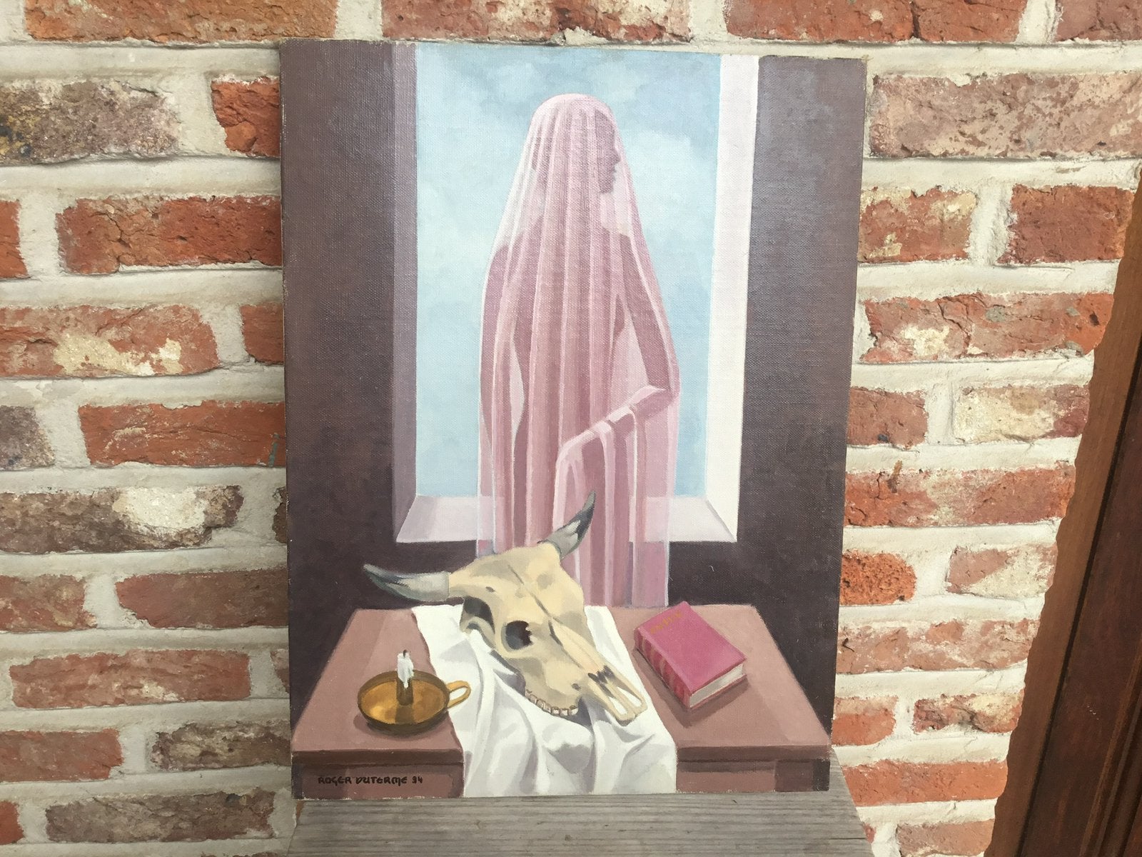 Olie/doek gelijmd op board 94-Roger Duterme1919-1997.43x37, Ophalen of Verzenden