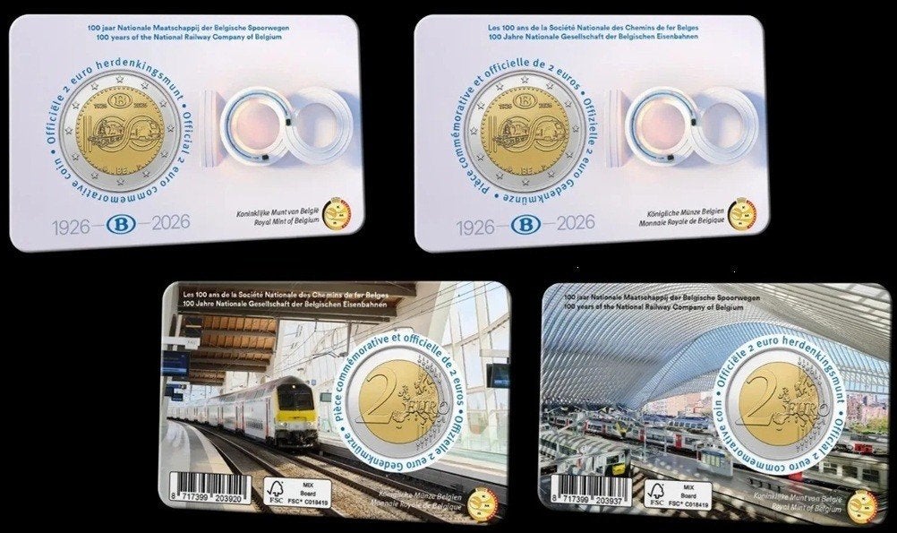 België 2026 – 100 jr Nationale spoorwegen - 2 euro coincard, Timbres & Monnaies, Monnaies | Europe | Monnaies euro, Monnaie en vrac