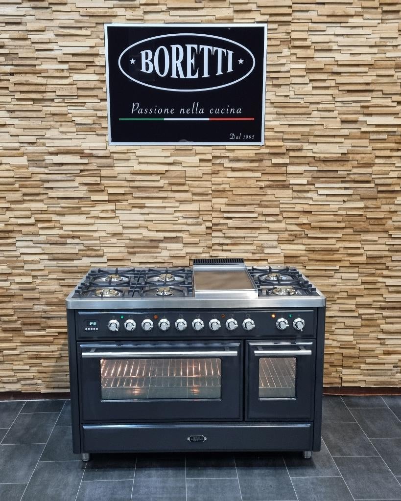 Luxe Boretti Majestic Fornuis 120cm antraciet 7 pit 2 oven, Electroménager, Cuisinières, Comme neuf, Autoportant, 5 zones de cuisson ou plus