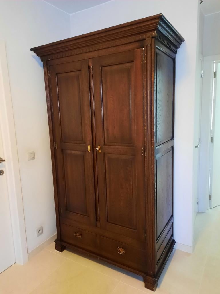 Hallkast,  massief eik, boven plank, hangbaar, 2 lades, Huis en Inrichting, Ophalen, 200 cm of meer, Eikenhout, Zo goed als nieuw