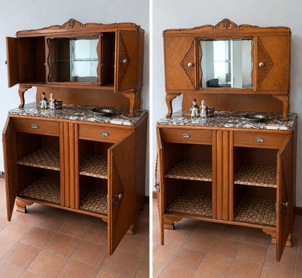 oude kast , vintage meubel met spiegel ,houten kast ,antiek, Ophalen
