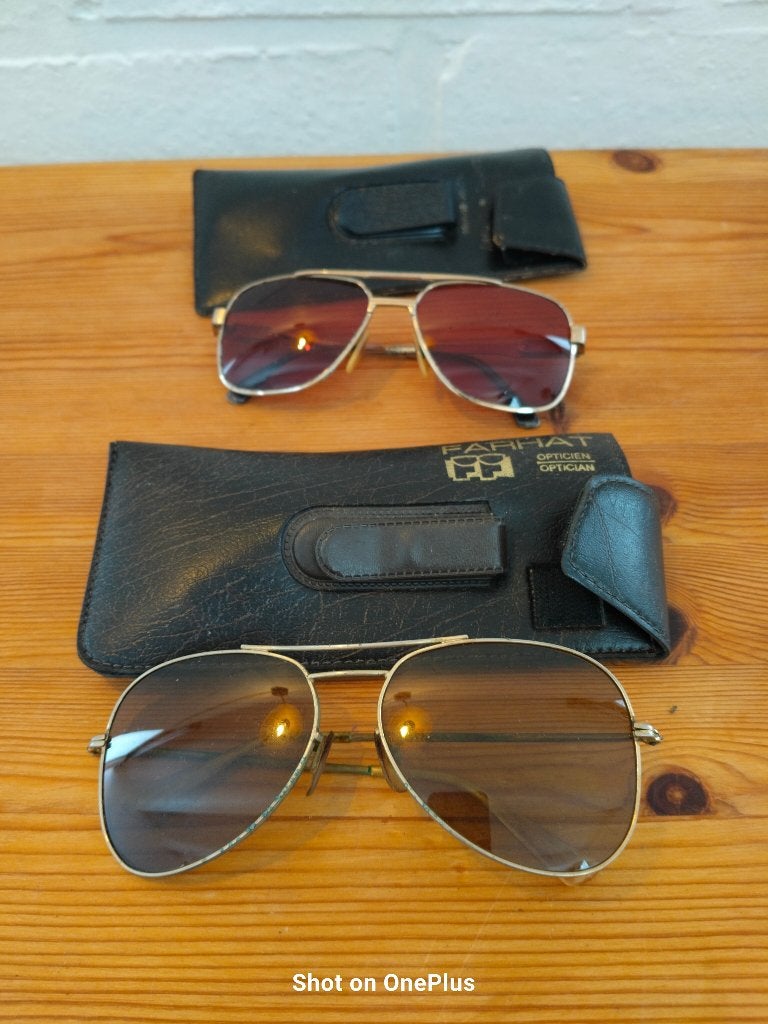 Lot 2 paires de lunettes aviateur vintage + étuis d’origine, Enlèvement, Utilisé, Brun, Lunettes