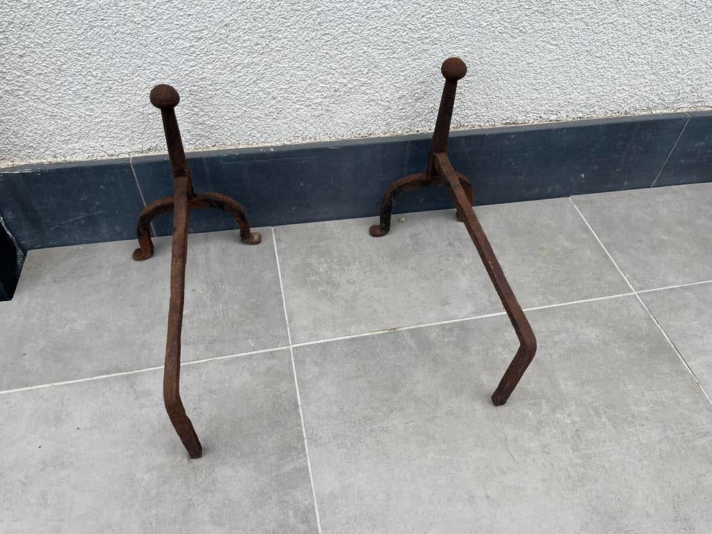 Antieken ijzeren vuurbokken, Ophalen, Gebruikt, Houthaard