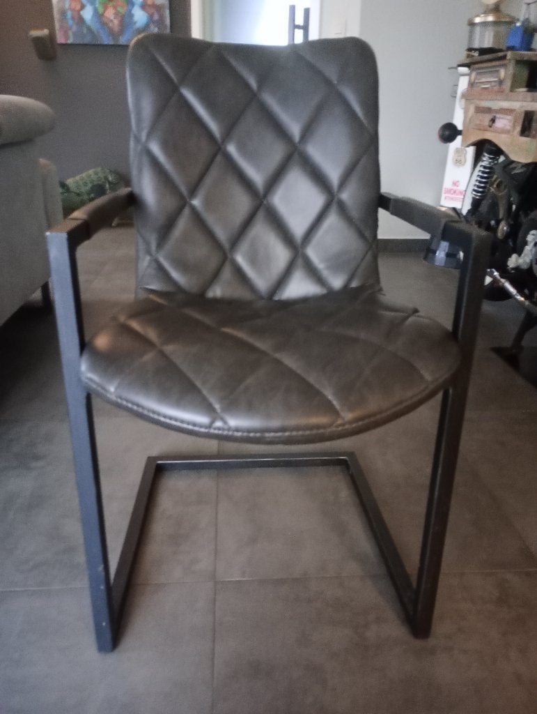 8 antraciet kunst leren eetkamerstoelen met metalen poten, Huis en Inrichting, Ophalen, Gebruikt, Overige kleuren, Metaal
