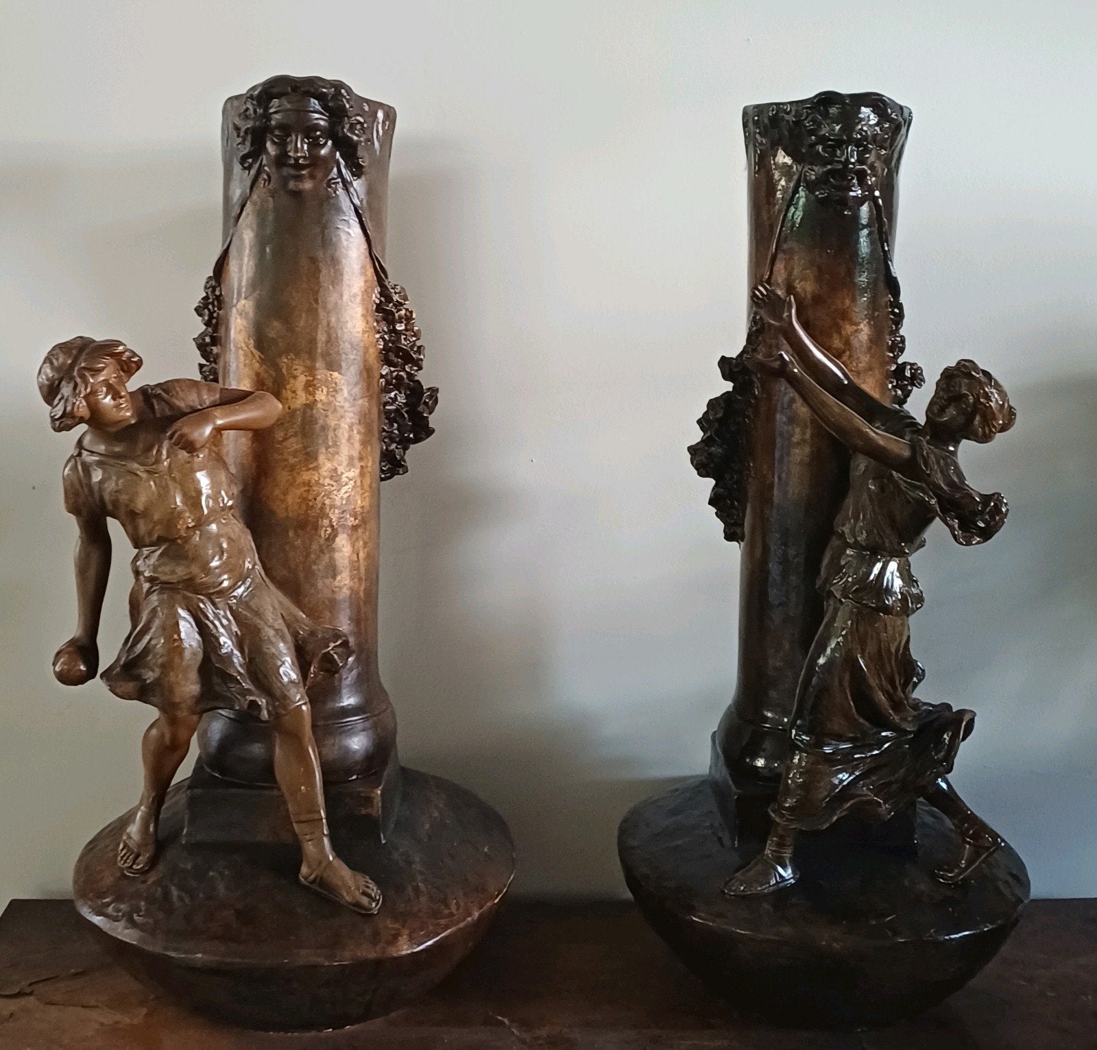 Koppeltje grote art-nouveau vazen - circa 1900, Ophalen of Verzenden