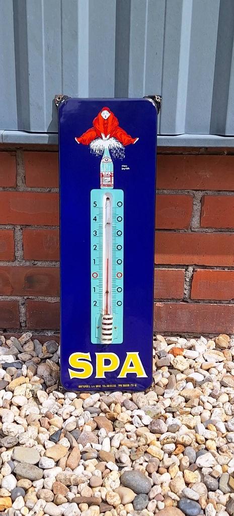 Heeele mooie emaille reclame-thermometer van Spa Monopole., Collections, Marques & Objets publicitaires, Utilisé, Panneau publicitaire