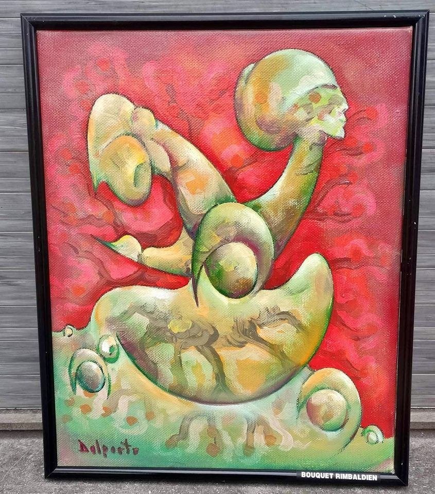 Huile sur toile bouquet rimbaldien signe Charles Delporte, Enlèvement ou Envoi