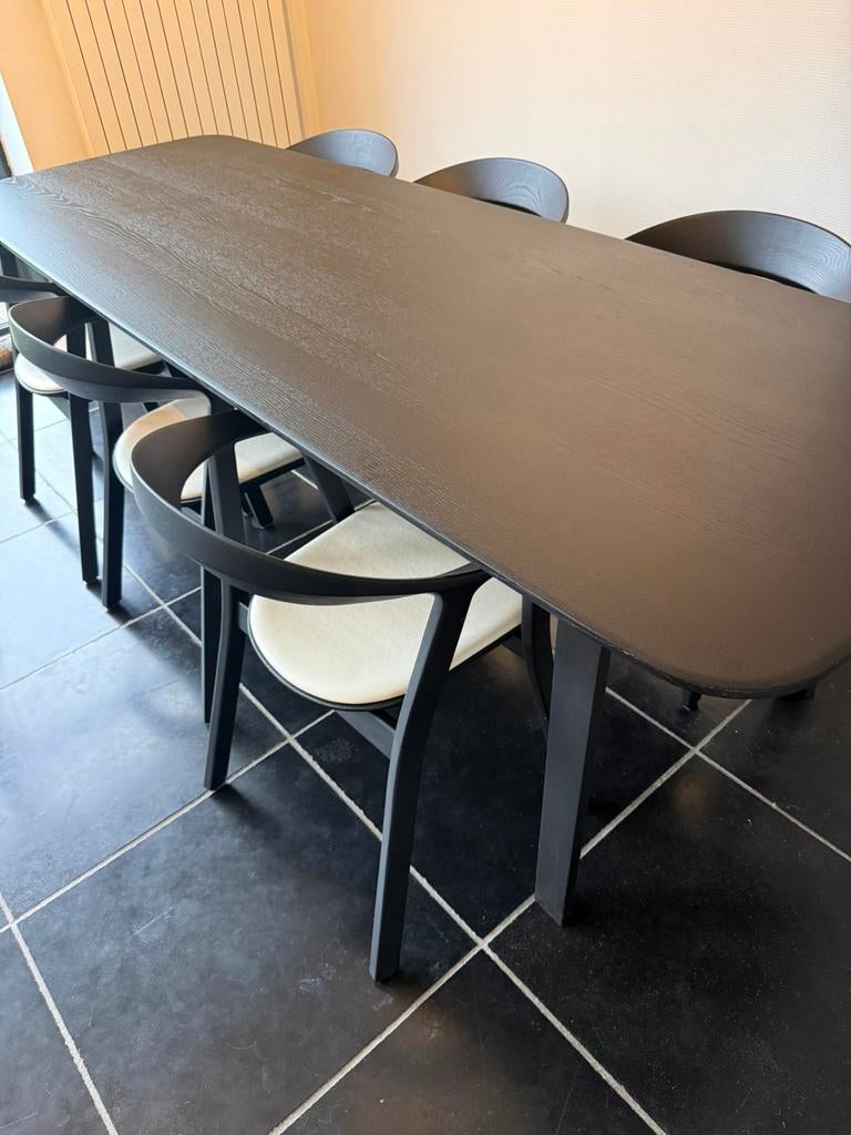 Design eettafel ARCO Essential Wood + 6 stoelen PROSTORIA, Huis en Inrichting, Complete eetkamers, Zo goed als nieuw, Ophalen