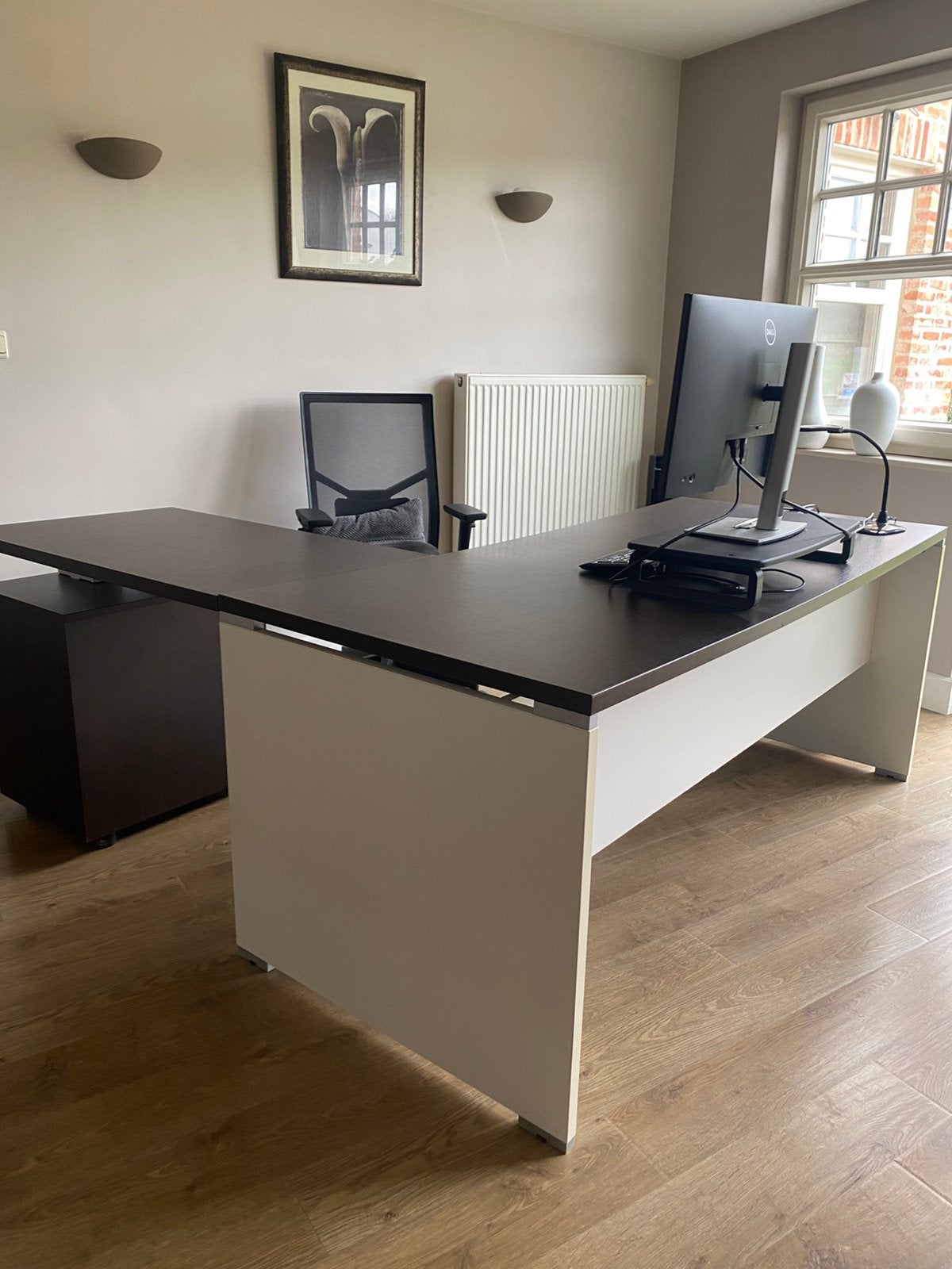 Moderne hoek bureau, Huis en Inrichting, Bureaus, Ophalen, Gebruikt, Hout, Hoekbureau