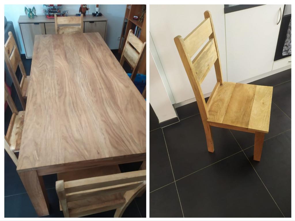 Volhout tafel en 6 stoelen, Ophalen, Zo goed als nieuw, Vijf personen of meer, Rechthoekig