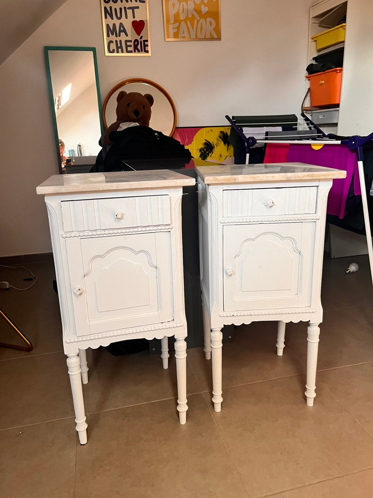 2 leuke vintage nachtkastjes, Moins de 45 cm, Enlèvement, Utilisé, 55 à 70 cm