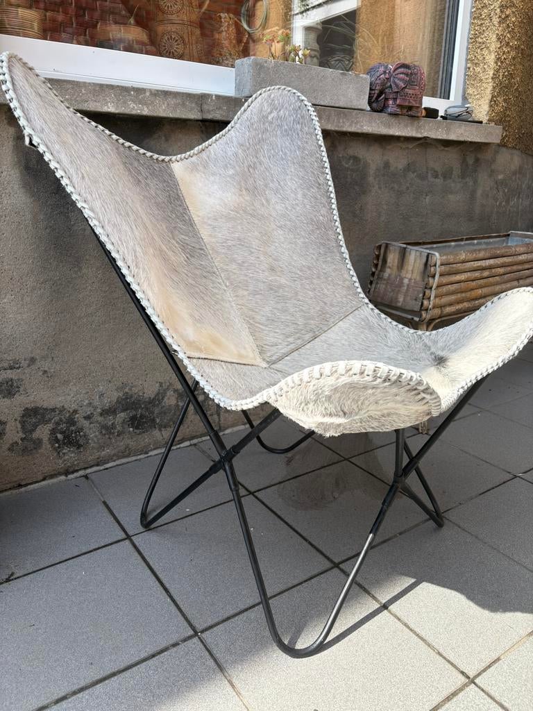 Vintage butterfly chair geitenvel, Ophalen, Zo goed als nieuw, Zwart, Metaal