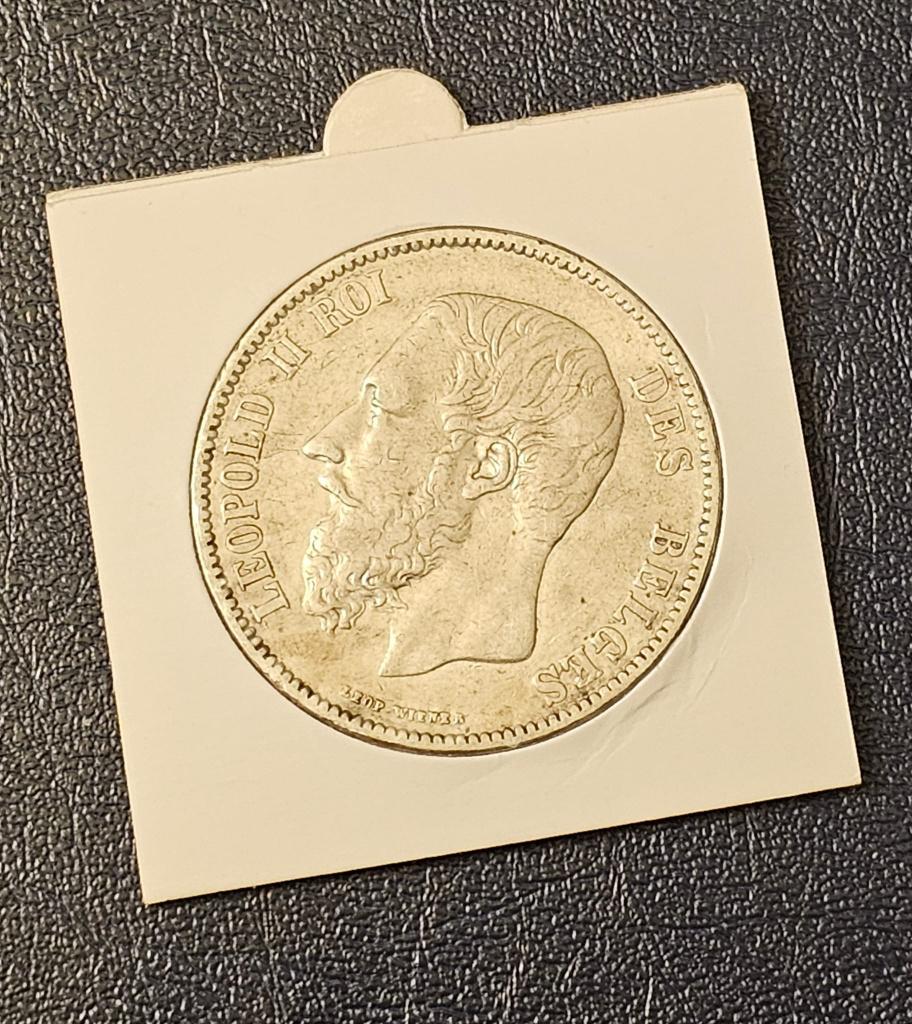 5 Frank 1876, Leopold II - zeldzaam, Enlèvement ou Envoi, Argent, Monnaie en vrac, Argent